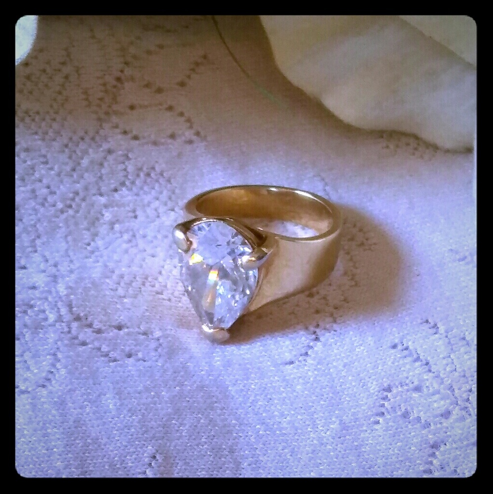 Vintage Large Pear Cut CZ Solitaire Ring